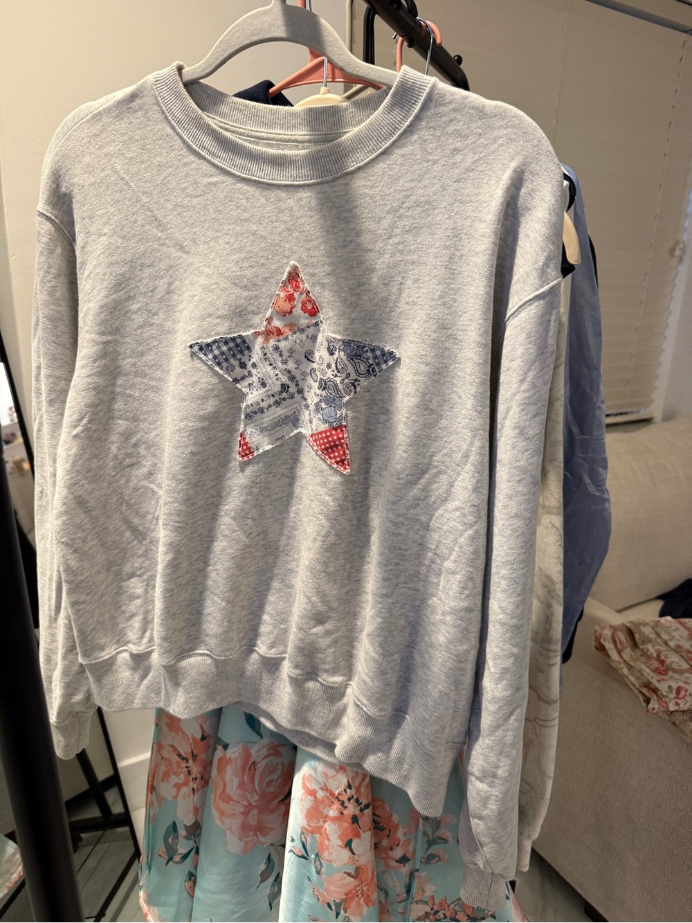 Hollister Light Gray Crewneck Sweatshirt with Patchwork Star